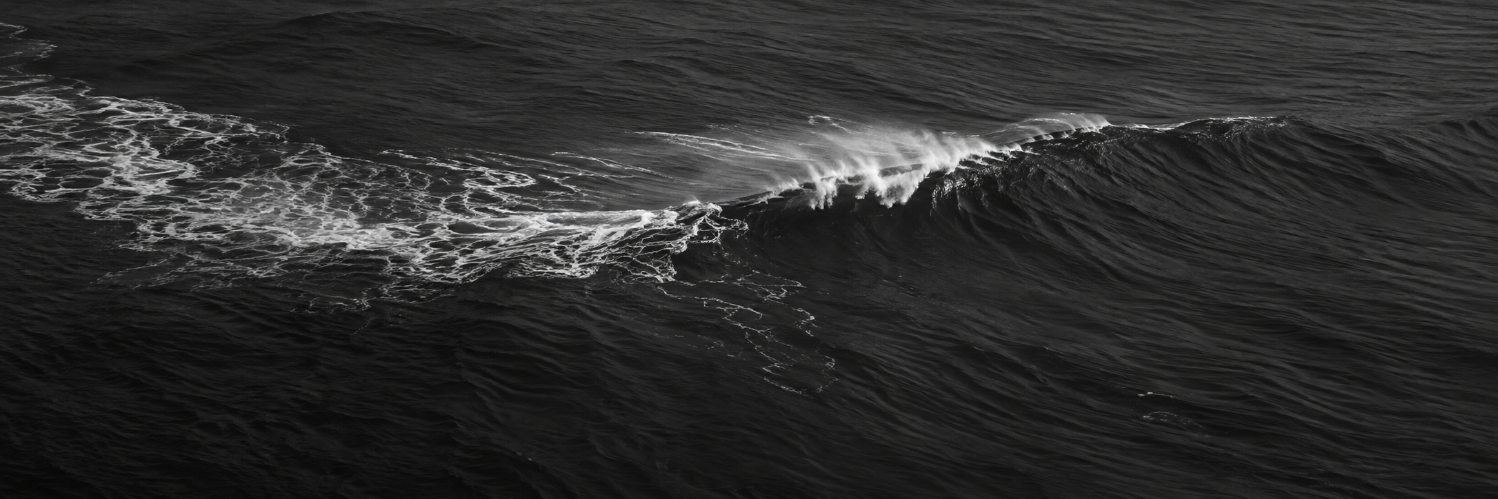 A breaking ocean wave in black and white